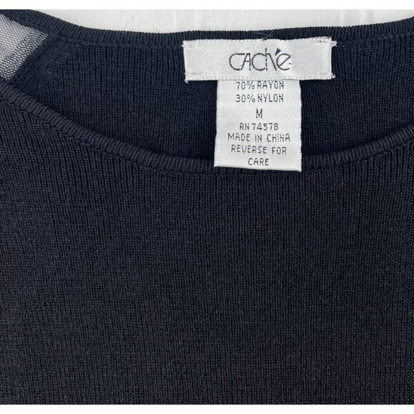 Cache Black Lace Sleeve Top Medium Rayon/Nylon Lightweight Sweater - Picture 2 of 4